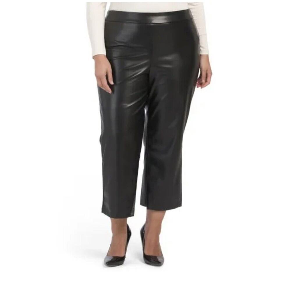 Rachel Zoe Womens Faux Leather Wide Leg Pants Size 3X‎ Black Minimalist Modern